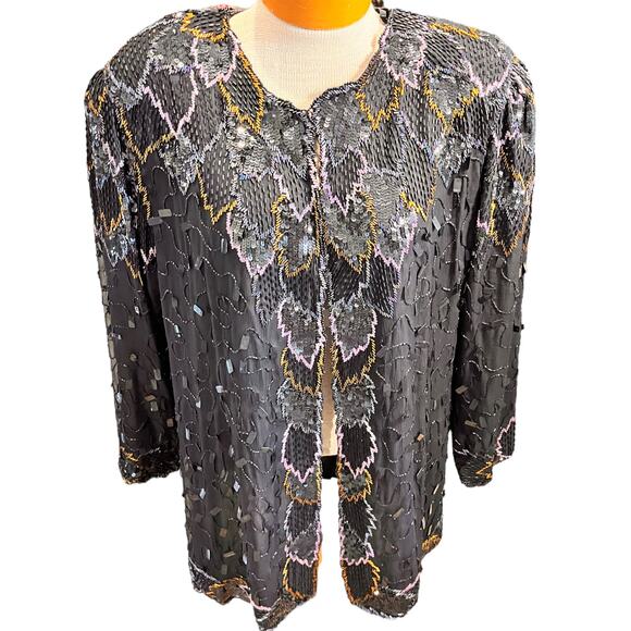 Moonlife Jackets & Blazers - Vintage Size 3X/2X? Moonlife NY Womens Silk Sequins Jacket Blazer New Year's